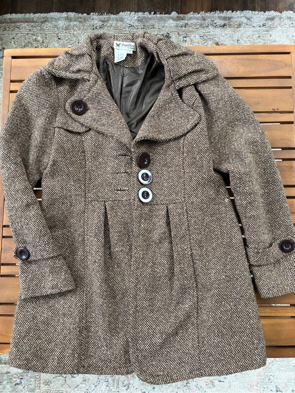 Papillon Blanc Brown Tweed Peacoat with Button Front
